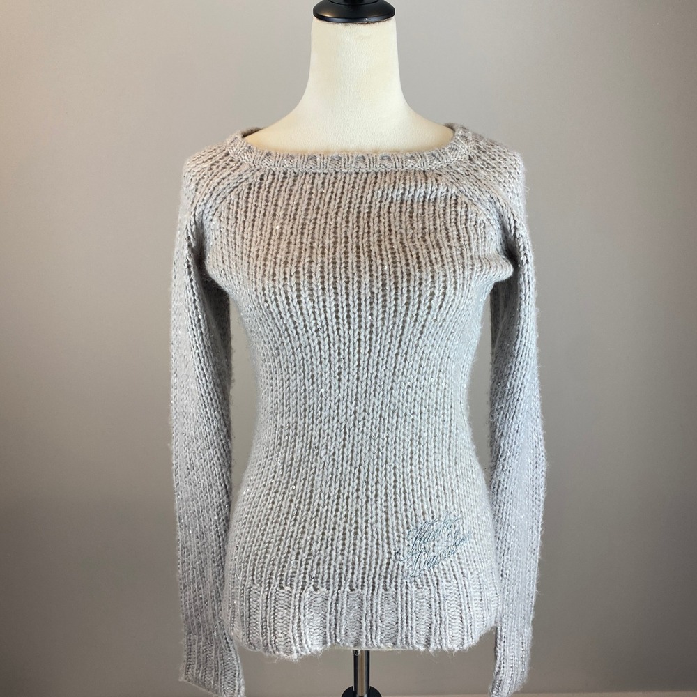 Harley-Davidson Open Knit Sweater Women's Size Small Gray Sequins